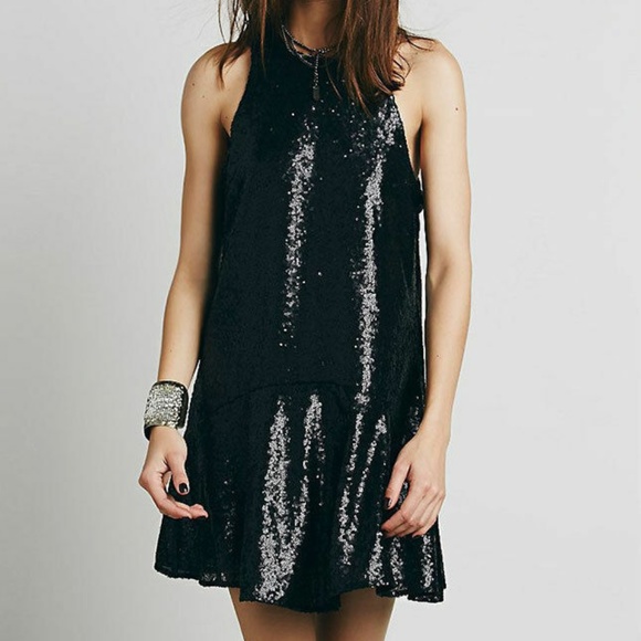 Free People Dresses & Skirts - Free People Black Liquid Shine Sequin Dress